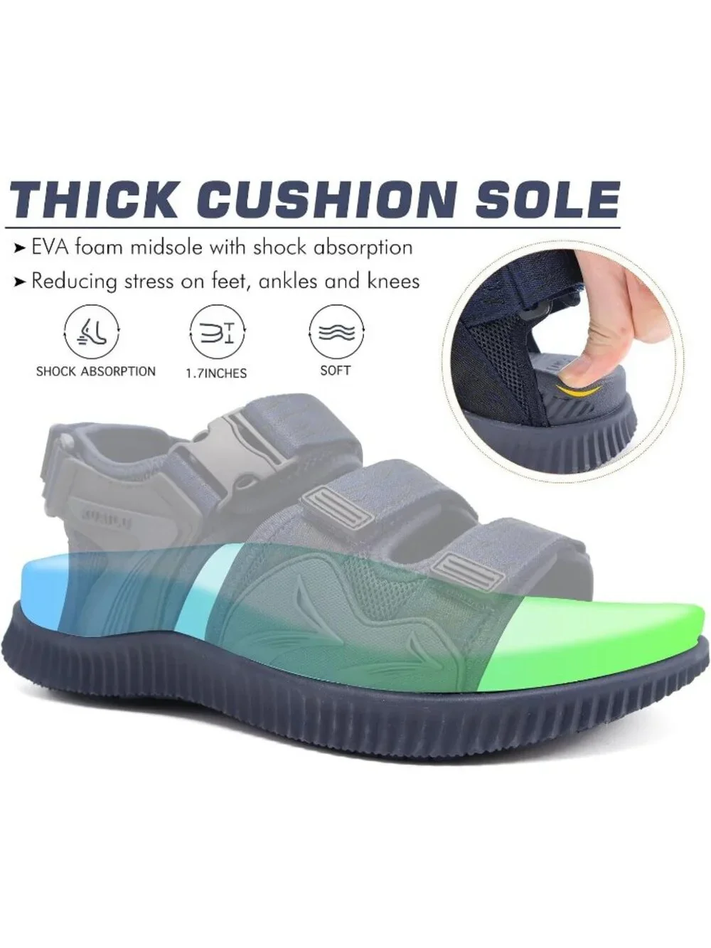 Men's Blue Orthopedic Recovery Plantar Fasciitis Open Toe Hiking Sandal Shoes